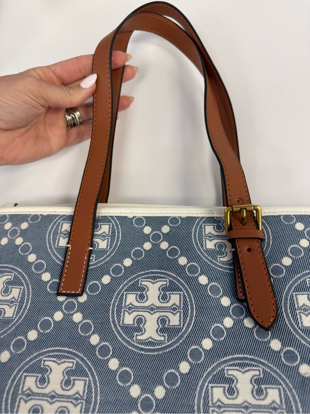 TORY BURCH • Small T monogram denim tote purse - Picture 7 of 12